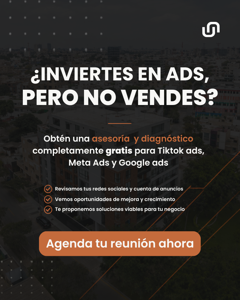 ¿Inviertes en ads pero no vendes? Obtén una asesoría y diagnóstico gratis para TikTok Ads, Meta Ads y Google Ads. Agenda tu reunión ahora.